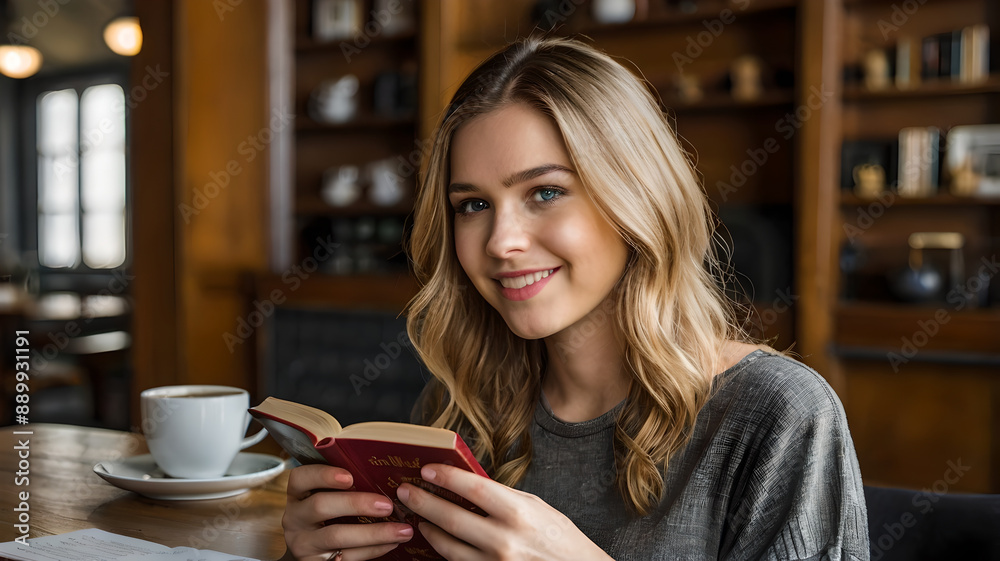 Tranquil Reading Haven: Young Woman Immersed in a Book Tranquil Reading Haven: Young Woman Immersed in a Book