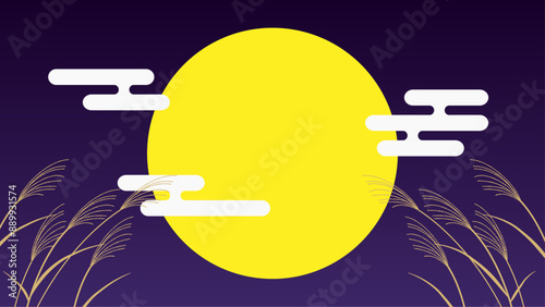 中秋の名月 満月 和風イラスト