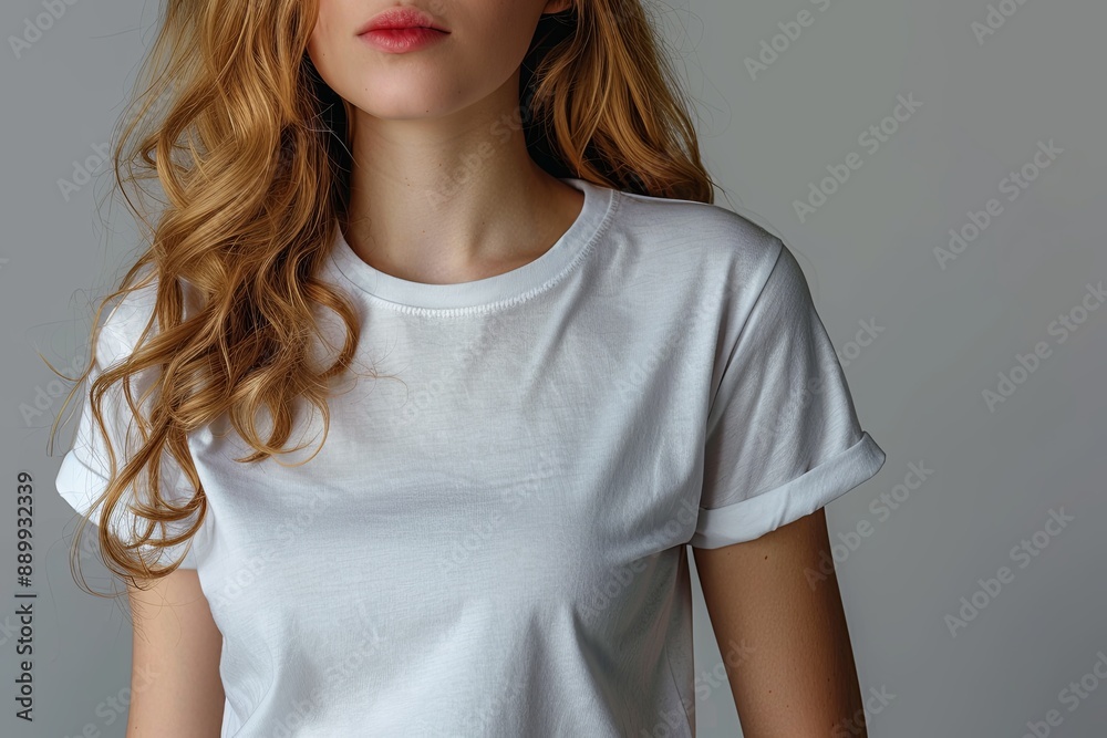 Obraz premium White tshirt mockup on woman model created with Generative AI