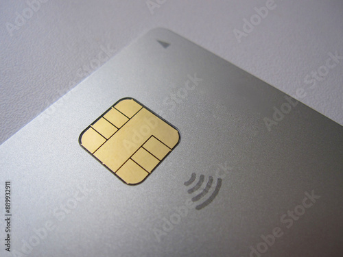 Foto Close Up of Credit Card IC Chip（クレジットカードについたICチップのクローズアップ）