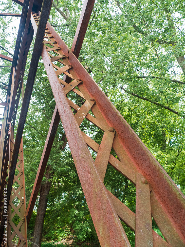 Metal Bridge Suspension Rails With Trees In The Background Metal Bridge Suspension Rails With Trees In The Background