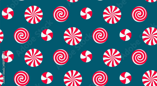 Christmas peppermint swirl candies seamless pattern. Holiday traditional backdrop. Perfect for fabrics, kids clothing and fashion print.