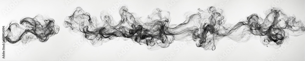 set five black white smoke-like shapes arranged row set five black white smoke-like shapes arranged row