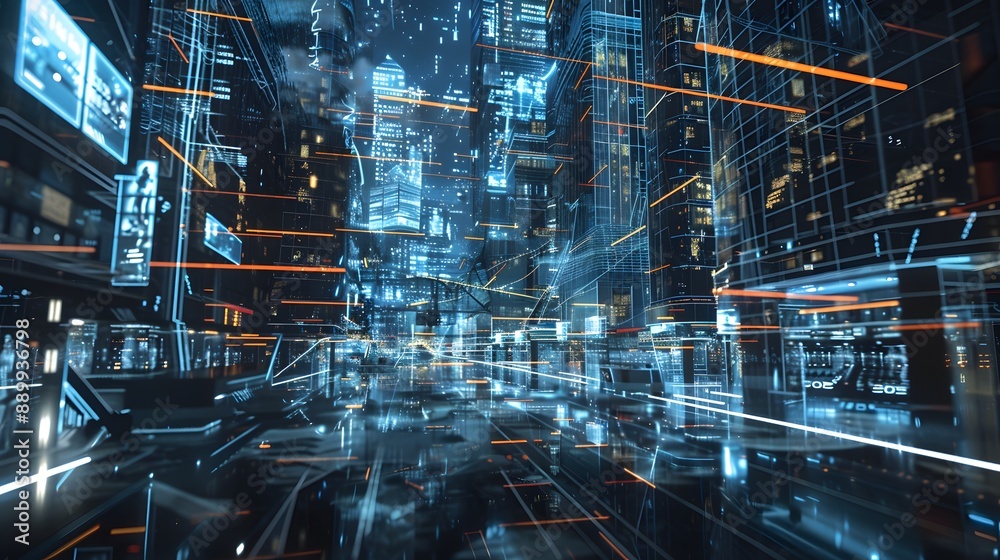 Smart city dot point connect with gradient grid line, connection technology metaverse concept. Night city banner with big data. Smart city dot point connect with gradient grid line, connection technology metaverse concept. Night city banner with big data.