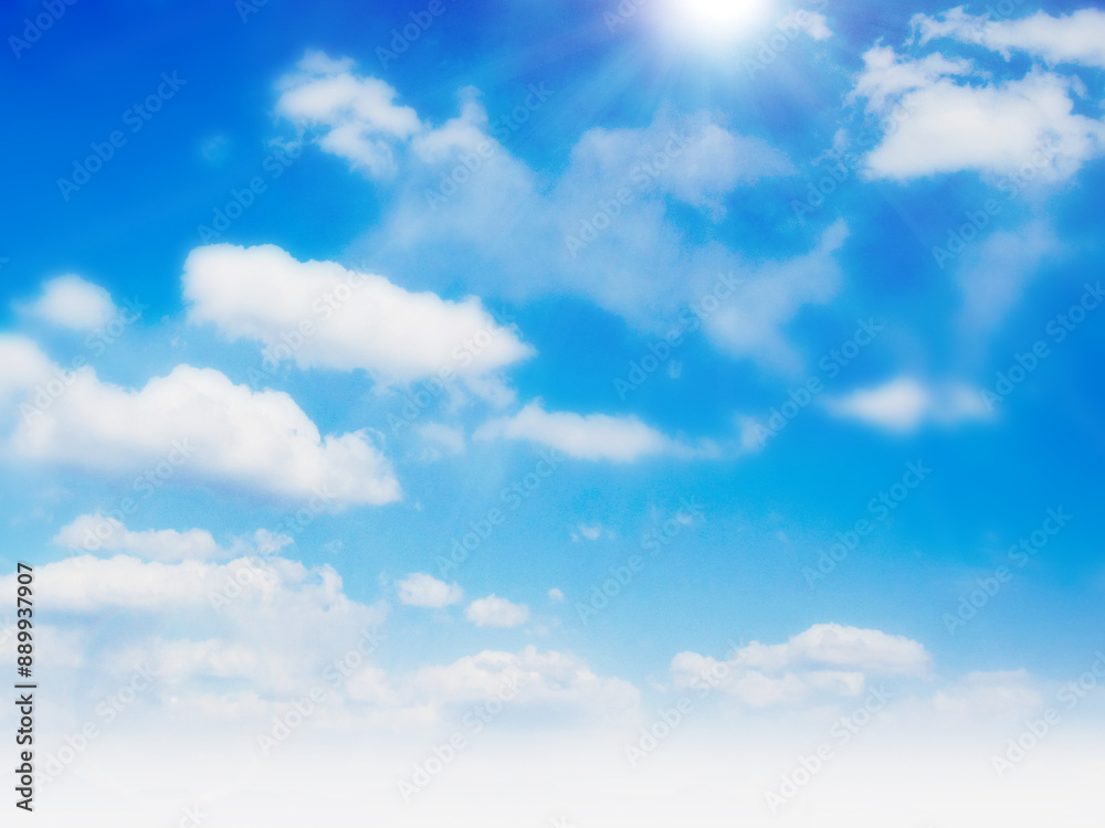 Obraz premium Blue Sky with Soft Clouds and Gentle Sunlight（ふんわりした日光が降り注ぐふんわりした雲がたくさんある青空）