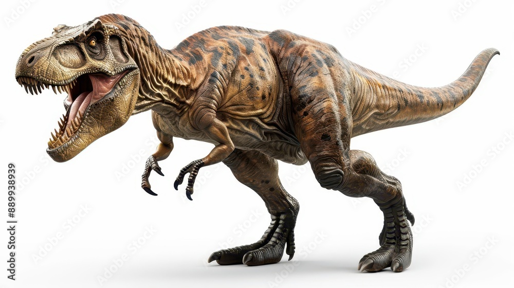 fierce tyrannosaurus rex in dynamic pose isolated on pristine white background highly detailed 3d rendering showcases the dinosaurs imposing features and texture fierce tyrannosaurus rex in dynamic pose isolated on pristine white background highly detailed 3d rendering showcases the dinosaurs imposing features and texture