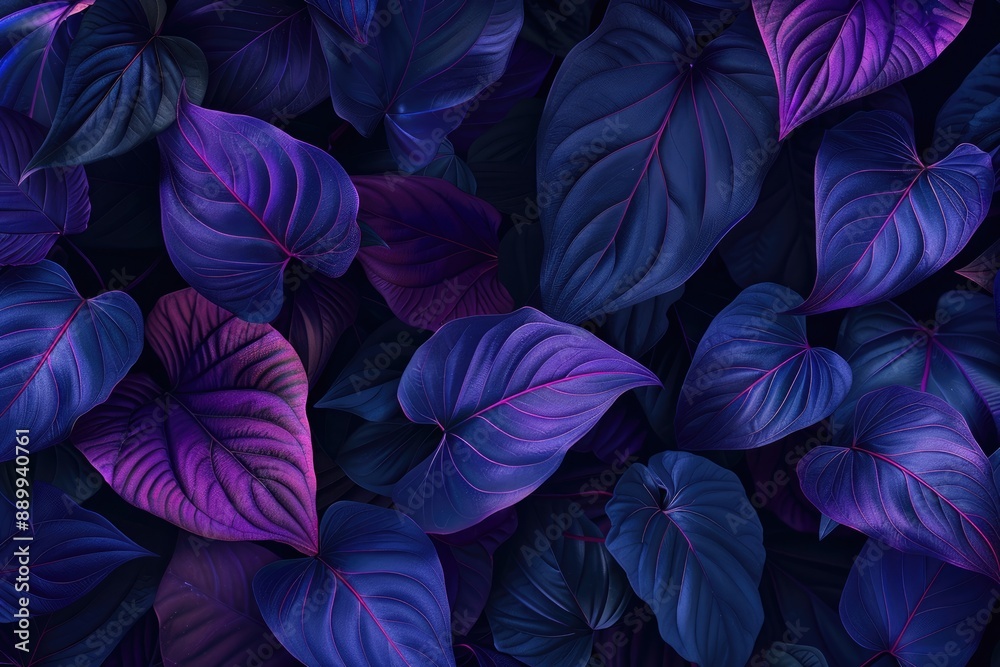 Vibrant Purple and Blue Tropical Leaf Pattern Vibrant Purple and Blue Tropical Leaf Pattern