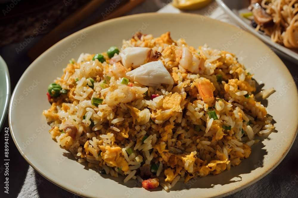 Schezwan Fried Rice Masala is a popular indo-chinese food served in a plate or bowl with chopsticks. selective focus Schezwan Fried Rice Masala is a popular indo-chinese food served in a plate or bowl with chopsticks. selective focus