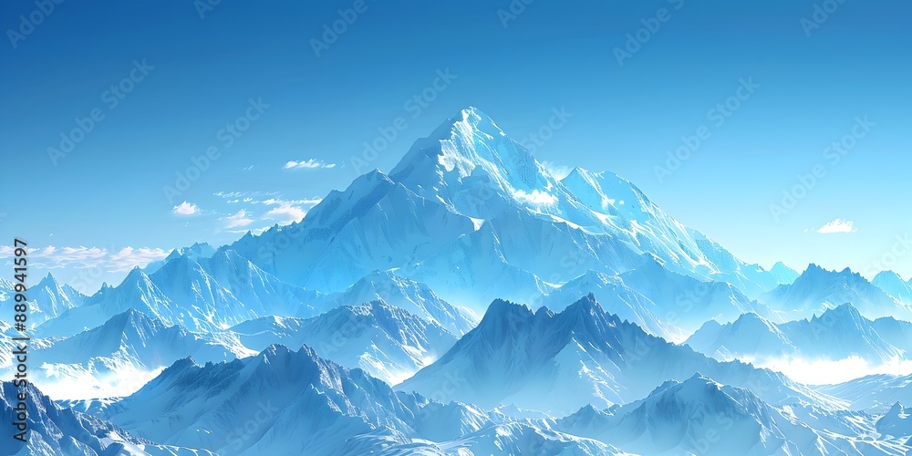 Obraz premium Majestic Snow Capped Mountain Range Under Clear Blue Sky in Stunning Natural Landscape