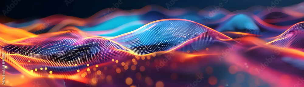 Fototapeta premium Abstract 3D Background with Wavy Lines and Colorful Glow