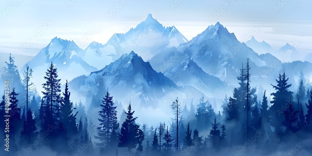 custom made wallpaper toronto digitalMajestic Mountain Ridge with Misty Pine Forest Landscape in Cool Tones