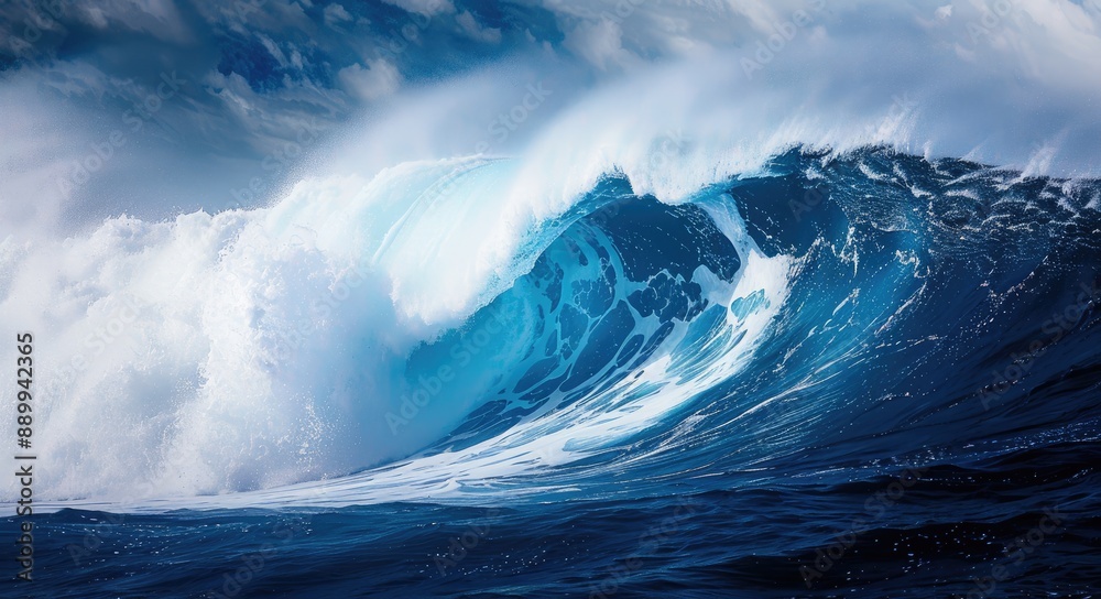 Fototapeta premium Powerful Ocean Wave Breaking in the Blue