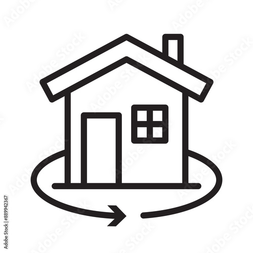 360 degree house icon Black line art vector logo