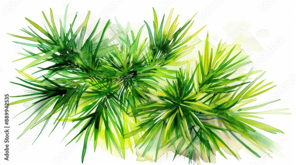 Vibrant green abstract watercolor illustration of lush plant with sharp, elongated leaves, perfect for nature-themed designs and artwork. Vibrant green abstract watercolor illustration of lush plant with sharp, elongated leaves, perfect for nature-themed designs and artwork.