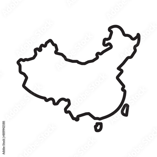 china map icon Black line art vector logo
