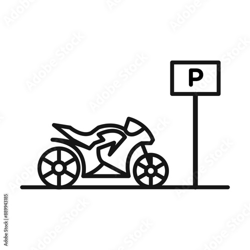motorbike parking icon Black line art vector logo