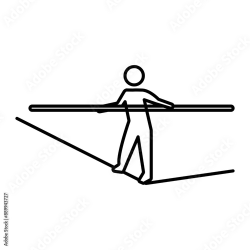 Tightrope walker icon Black line art vector logo