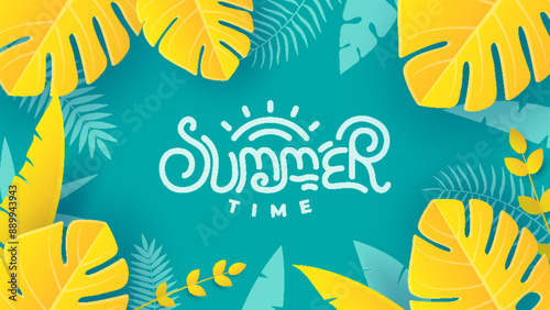 Wallpaper Mural Summer background with yellow leaves. Summer background in paper craft style. paper cut and craft style. vector. Torontodigital.ca