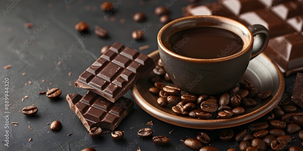 Rich and Indulgent Dark Coffee and Chocolate Still Life with Copy Space Rich and Indulgent Dark Coffee and Chocolate Still Life with Copy Space