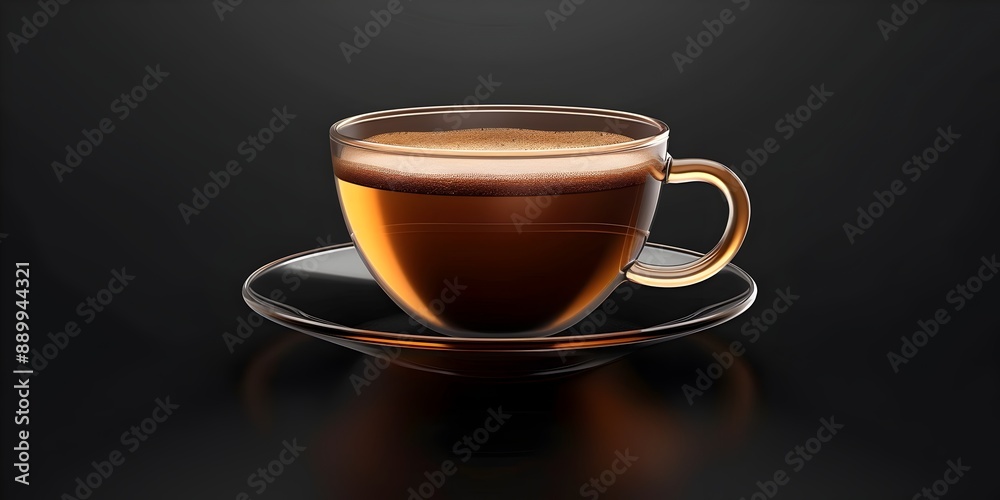 Transparent Glass Cup of Aromatic Hot Fresh Brewed Coffee on Dark Background Transparent Glass Cup of Aromatic Hot Fresh Brewed Coffee on Dark Background