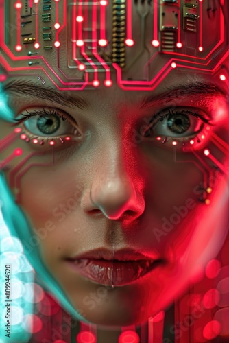 Portrait of a Young Woman Cyborg: Advanced Robotics and Visible Circuitry © piai
