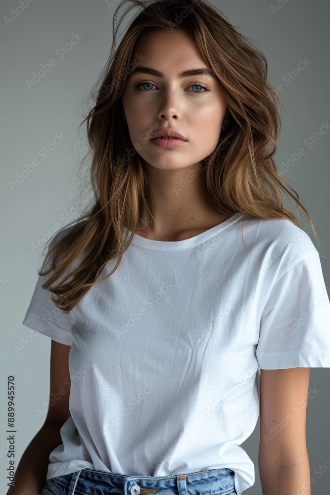 White tshirt mockup on woman model created with Generative AI White tshirt mockup on woman model created with Generative AI