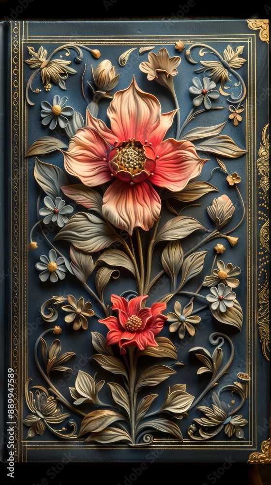 Ornate Floral Design on Decorative Book Cover with Intricate Details and Vibrant Colors Ornate Floral Design on Decorative Book Cover with Intricate Details and Vibrant Colors