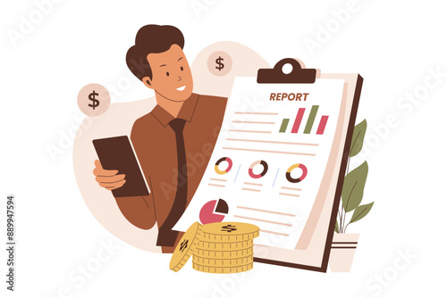 Financial report illustration concept. Illustration for websites, landing pages, mobile apps, posters and banners. Trendy flat vector illustration