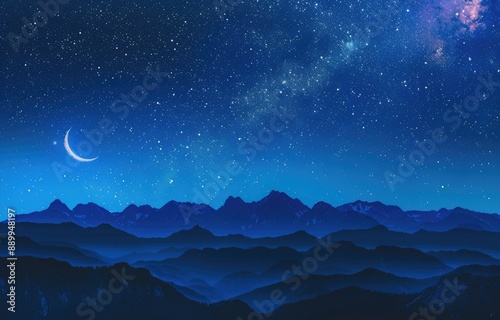 Starry Night Over Silhouetted Mountains © positfid