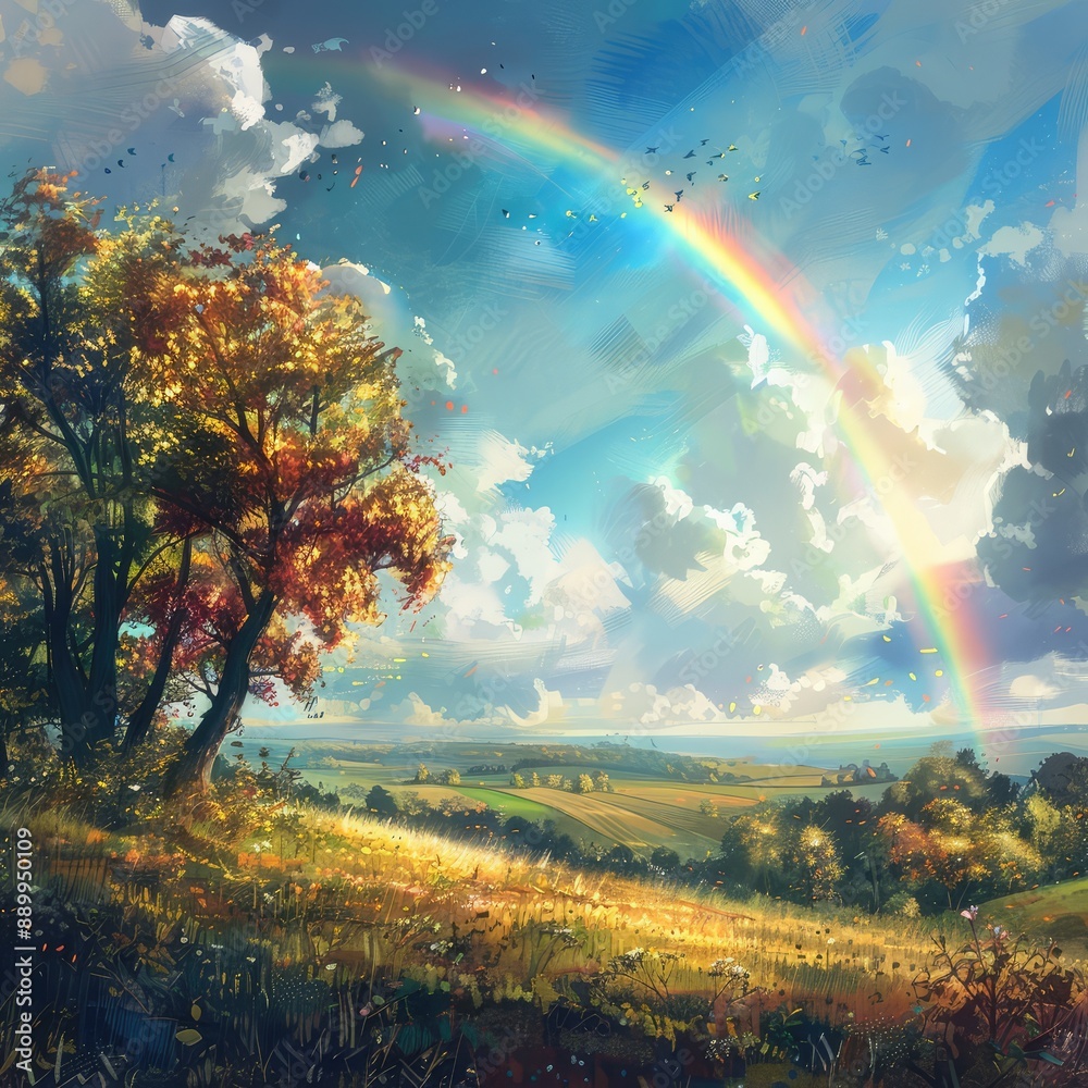 landscape with rainbow landscape with rainbow