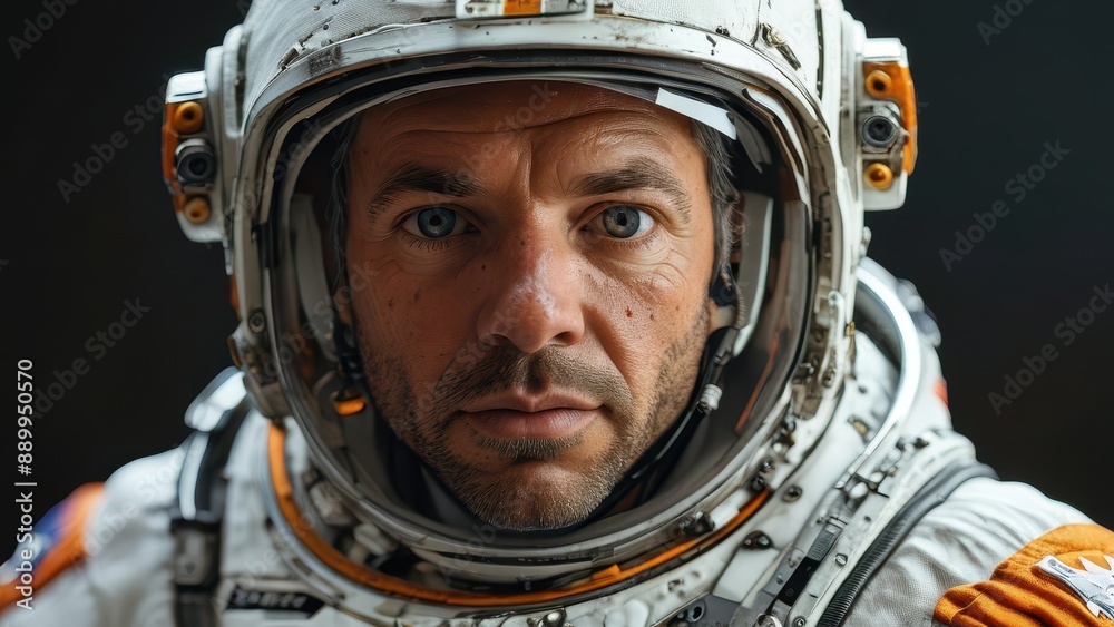 Astronaut Portrait - Close-up of Face in Helmet. Astronaut Portrait - Close-up of Face in Helmet.
