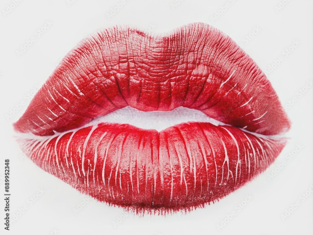 Vibrant red lipstick kiss leaves a romantic impression on a sleek white surface, capturing the intimate moment in a delicate, transparent PNG lip print design. Vibrant red lipstick kiss leaves a romantic impression on a sleek white surface, capturing the intimate moment in a delicate, transparent PNG lip print design.