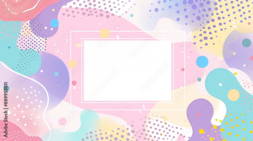 Abstract pastel shapes with blank pink rectangle in center