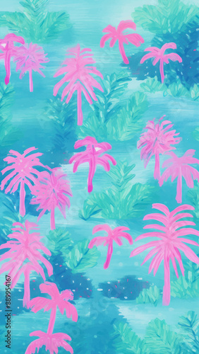 Vibrant tropical palm tree pattern