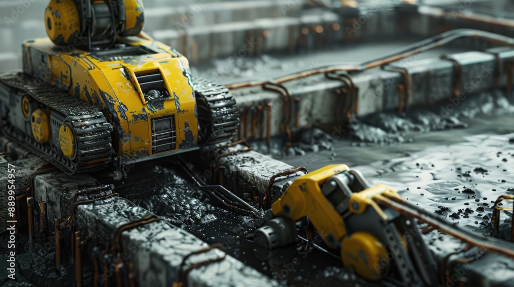 Photograph robots autonomously laying down concrete for the foundation of a high-rise, ensuring durability and strength from the ground up Photograph robots autonomously laying down concrete for the foundation of a high-rise, ensuring durability and strength from the ground up