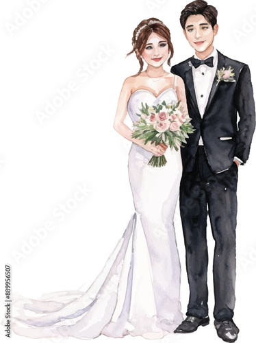 couple wedding watercolor vector