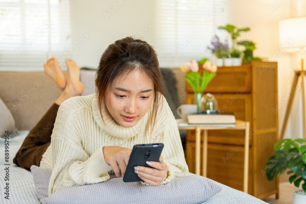 Woman embraces digital world from comfort of home. Woman embraces digital world from comfort of home.
