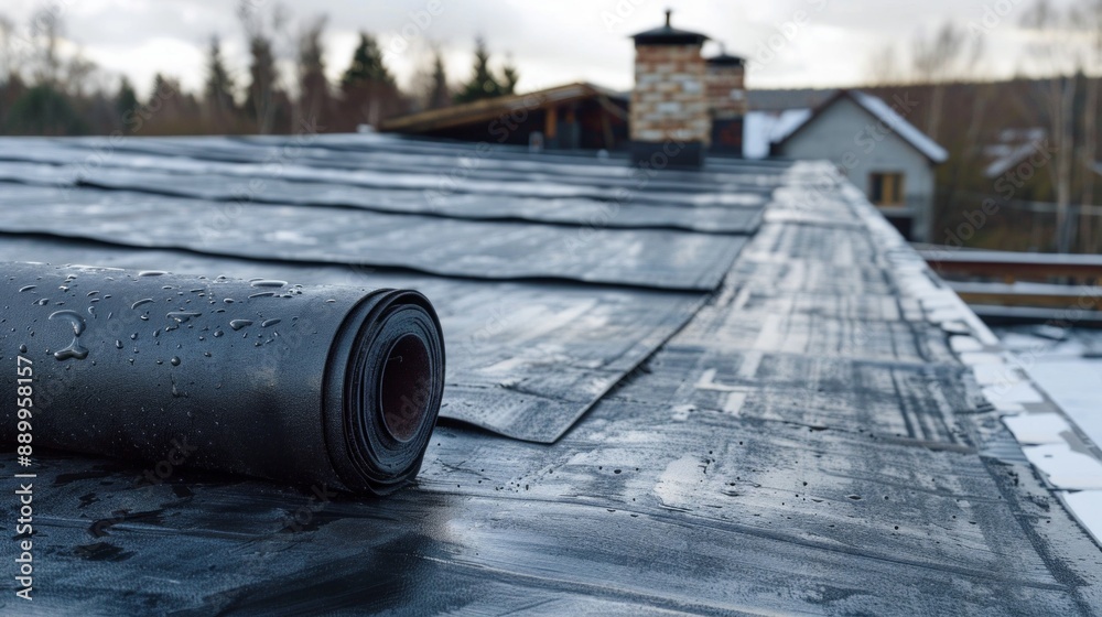 Roofing PVC membrane in rolls placed on the roof of the site Roofing PVC membrane in rolls placed on the roof of the site