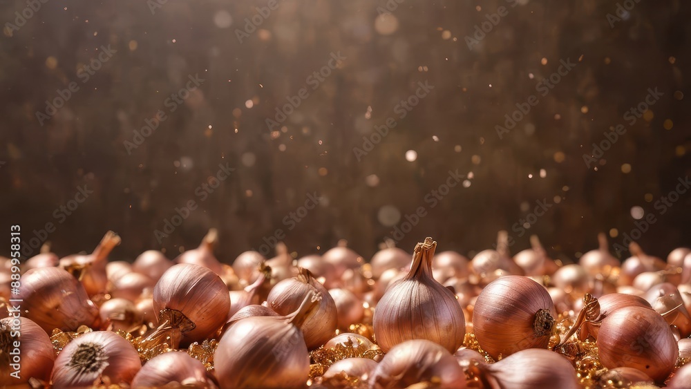 Closeup of Shiny Brown Onions with Bokeh Background. Closeup of Shiny Brown Onions with Bokeh Background.