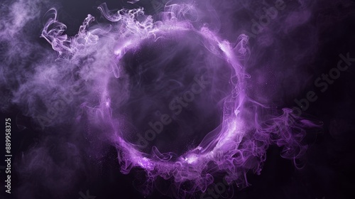 Smoke exploding outward from circular empty center, dramatic smoke or fog effect with purple scary glowing for spooky Halloween background.