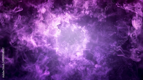 Smoke exploding outward from circular empty center, dramatic smoke or fog effect with purple scary glowing for spooky Halloween background.