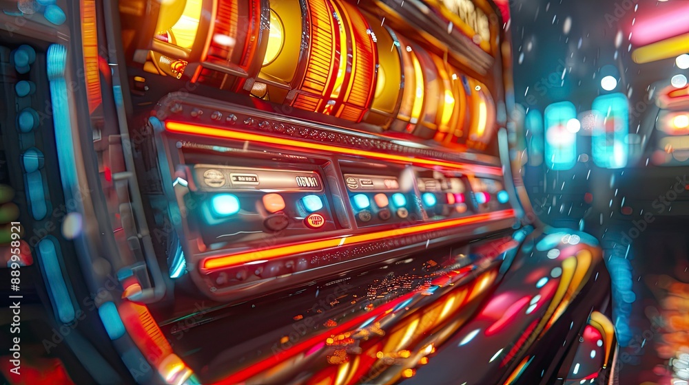 Retro jukebox with colorful buttons and glowing lights, evoking nostalgia Retro jukebox with colorful buttons and glowing lights, evoking nostalgia