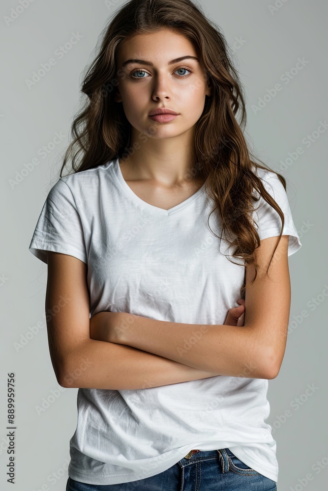 White tshirt mockup on woman model created with Generative AI White tshirt mockup on woman model created with Generative AI