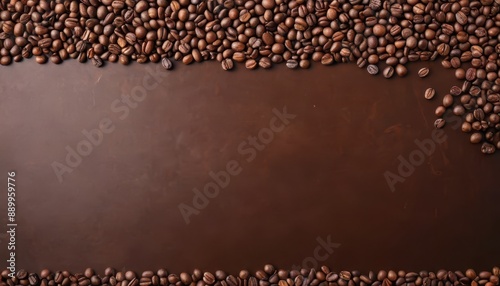 Coffee Beans Border on Brown Background.