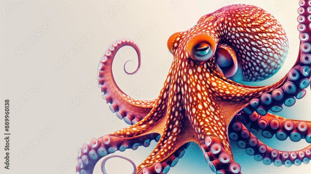 Fototapeta premium Vibrant and Detailed Illustration of a Colorful Octopus with Tentacles Spread Out Against a Gradient Background