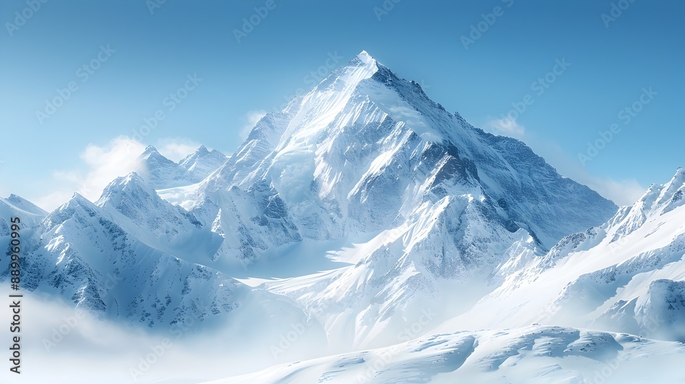 Majestic Snow Capped Mountain Peak Under Clear Blue Skies with Sunlight Majestic Snow Capped Mountain Peak Under Clear Blue Skies with Sunlight