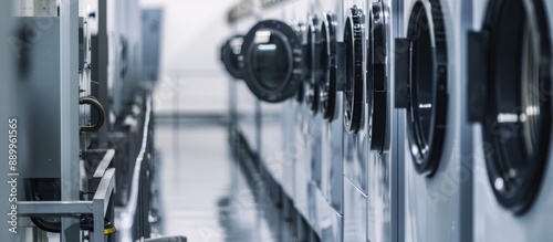 Row of Industrial Washing Machines in a Laundry Facility