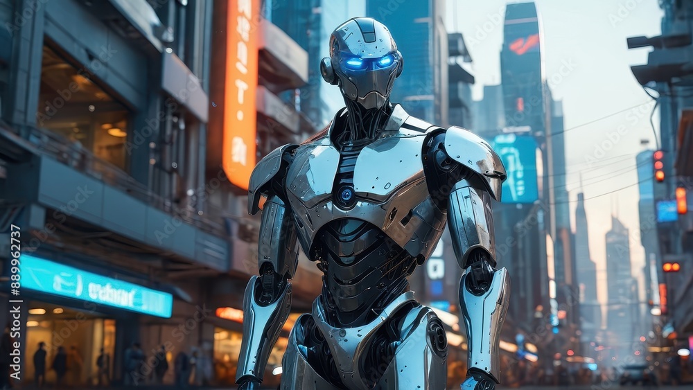 Futuristic Robot in a City. Futuristic Robot in a City.