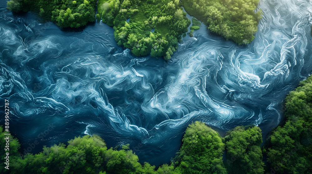 River Dance: Swirls in River, Flowing Blue Currents Twist Around Themselves Elegantly River Dance: Swirls in River, Flowing Blue Currents Twist Around Themselves Elegantly