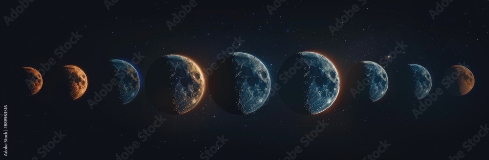 Fototapeta premium Lunar Phases: A Celestial Symphony of Light and Shadow